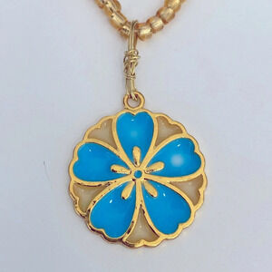 Handmade Blue Yellow Gold Resin Flower Necklace